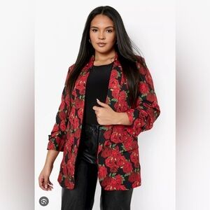 BOOHOO Rose Print Boyfriend Blazer